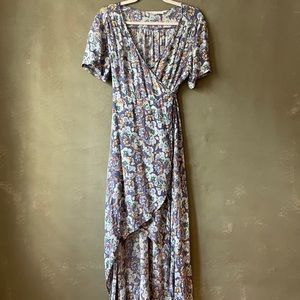 ASTR Lilac Floral High-low Hi Lo Wrap Dress